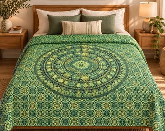 Elephant Mandala Tapestry: Boho Cotton Bedspread, Wall Hanging