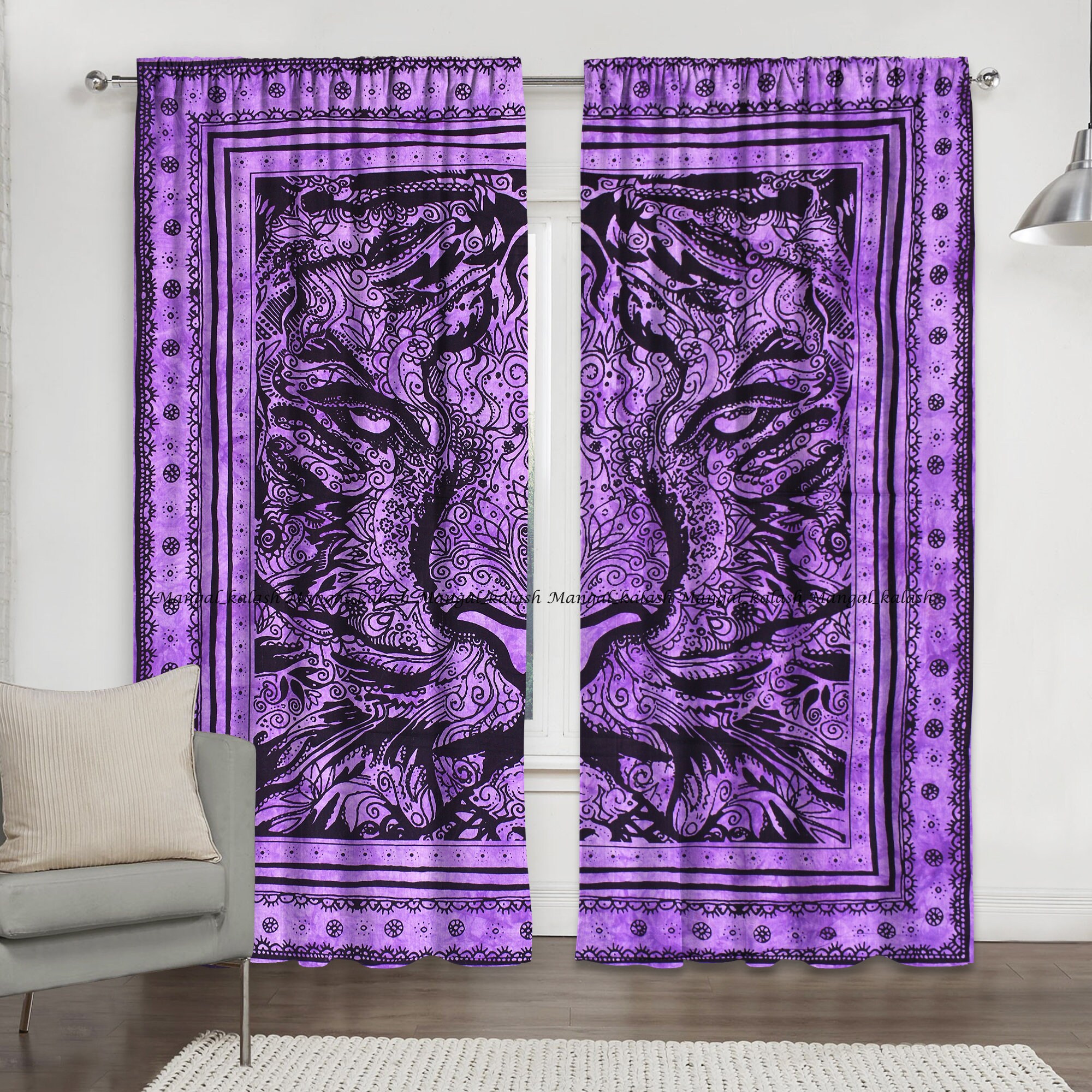 Indian Cotton Tiger Mandala Window Door Curtain Living Room | Etsy