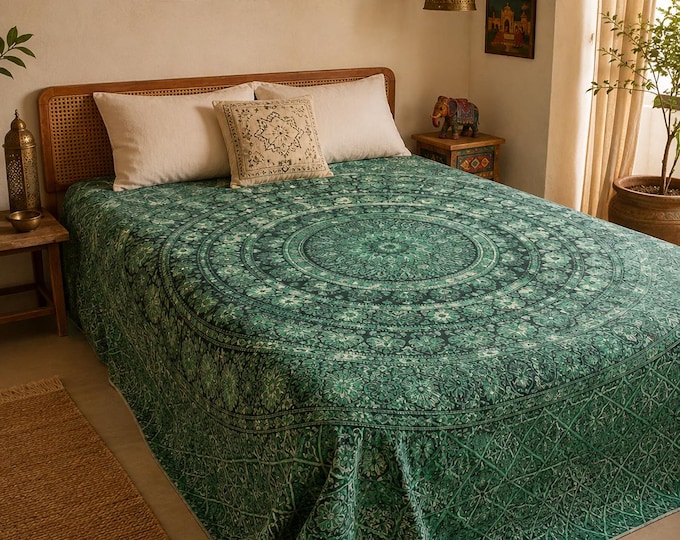 Elephant Mandala Tapestry: Boho Cotton Bedspread, Wall Hanging