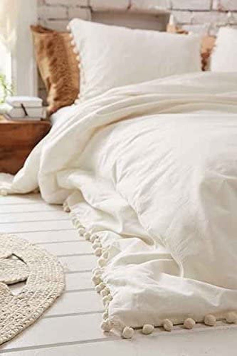 100 Cotton Comforter Duvet Solid Pom Pom Tassel Boho Indian Etsy
