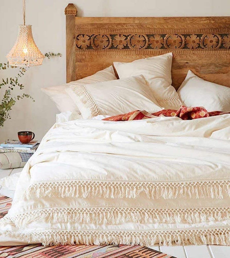 Handmade Indian Duvet Cover 100/% Cotton Donna Cover Bohemian Bedding Ivory Color
