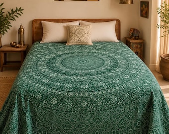 Elephant Mandala Tapestry: Boho Cotton Bedspread, Wall Hanging