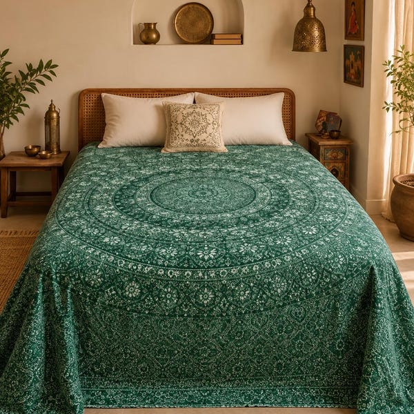 Tapiz Mandala de Elefante: Colcha de algodón estilo boho, tapiz de pared.