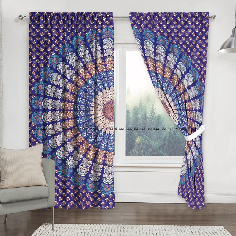 Peacock Mandala Hippie Cotton Window Door Curtains Bohemian Balcony Wall Decor