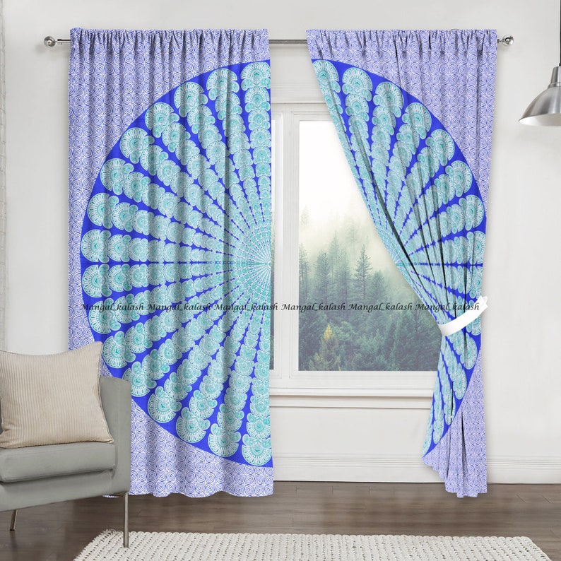 Indian cotton wall hanging peacock mandala window door curtain hippie bohemian tapestry drapes living room treatment curtain home decor