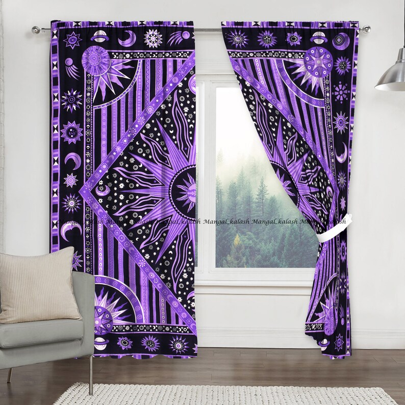 Indian Purple Mandala Cotton Hippie Tapestry Door Cutain Decor Window Curtains