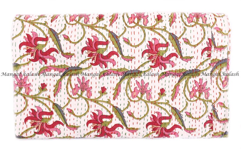 Indian handmade cotton new leaf fab india kantha quilt bedding bedspread hippie boho bohemian bed cover blanket queen size gudari throw