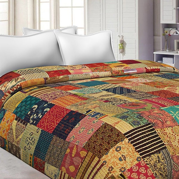 Indian patchwork handmade cotton kantha quilt hippie bedding bedspread boho bohemian vintage blanket gudari king/twin size bed cover throw