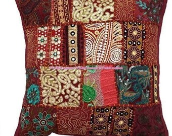 Copricuscino in cotone ricamato indiano patchwork coppia
