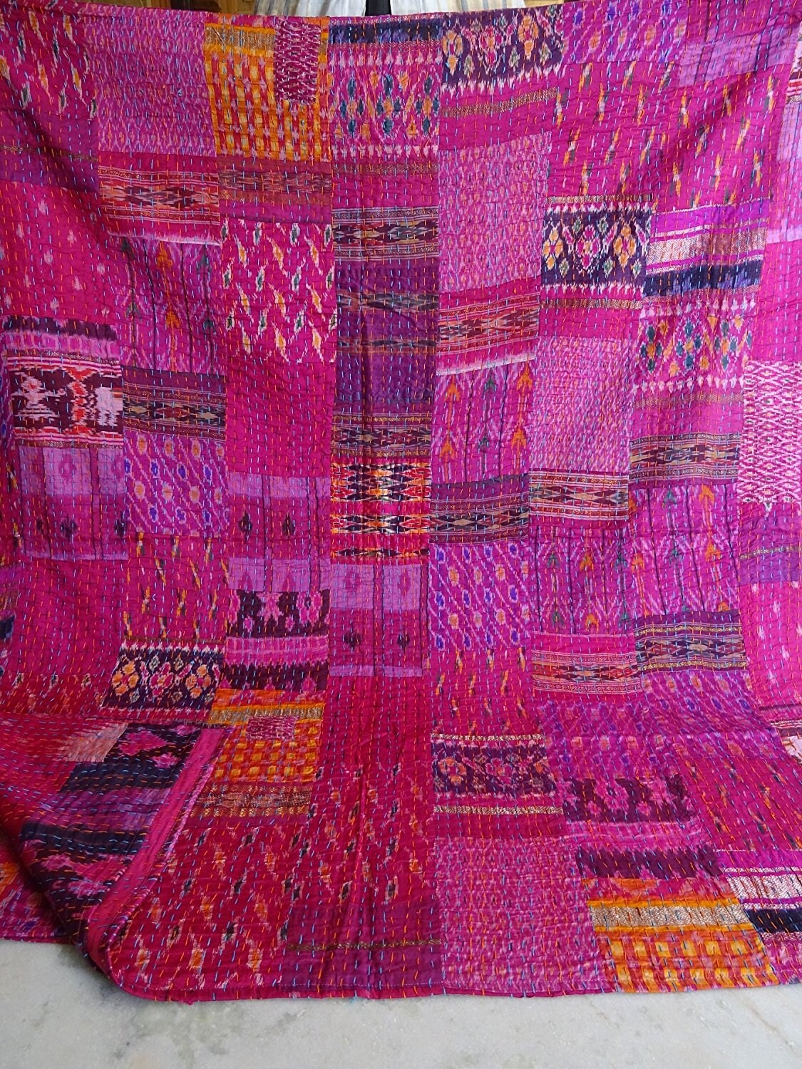 Indian Silk Patchwork Kantha Quilts Queen Twin Size