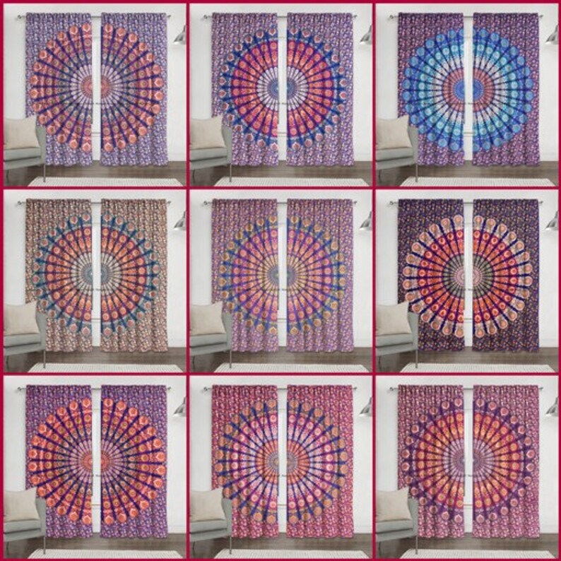 Tür hängen Fenster Behandlung Baumwolle Vorhang Indische Gold Pfau Mandala Kunst Tür hängen Fenster Behandlung Baumwolle Vorhang Indische Gold Pfau Mandala Kunst