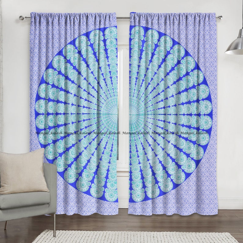 Indian cotton wall hanging peacock mandala window door curtain hippie bohemian tapestry drapes living room treatment curtain home decor