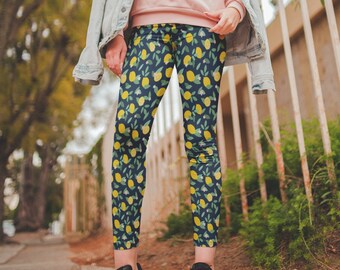 Lemon Print Leggings for Women, Printed Leggings, Yoga Leggings, Yoga Pants, Workout Leggings, Lemon Leggings Plus Size , Lemon gifts