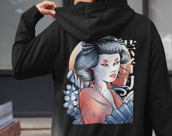 Japanese Geisha UNISEX Hoodie , Japanese Streetwear Hoodies, Traditional Japanese Art Sweatshirt , Asian Print hoodie, Japan lover gift,