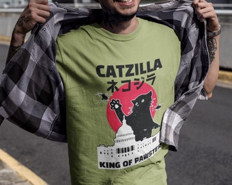 Catzilla Shirt, Synthwave Cat Shirt, Vaporwave Cat Shirt, Great Wave of Kanagawa, Japanese Cat Shirt, Retro Aesthetic Shirt, Japanese Kawaii