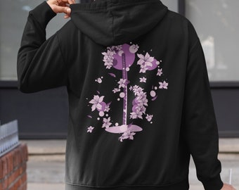 UNISEX Cherry Blossom Katana Hoodie | Japanese Pink Cherry Blossom Gift | Japan Artwork Shirt | Japanese Gift | Floral Hoodie