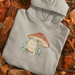 Retro cottage core hoodie, Cute frog nature hoodie, Frog print cottagecore sweatshirt, One piece frog hoodie, Aesthetic cottagecore clothing