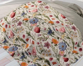 Floral blanket, Botanical Gift, Valentine's Day Gift, Sherpa Fleece Blanket, Warm Bed blanket , Gift for her, Gift for Mom, Flower Blanket