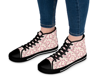 Japanese Cherry Blossom Shoes - Cherry Blossom Pattern High Top Sneakers - Cute Flowers Trainers - Floral Shoes For Women - Gift for Spring