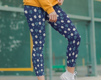 Daisy Flower Leggings for Women, Floral Leggings, Floral Tights, Yoga Leggings, Women Leggings, Yoga Pants,  Printed Leggings, Yoga pants