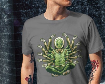 Shiva Buddha Alien Retro Style T-Shirt, Alien yoga Shirt/ Alien summer Shirt / UFO Shirt / UFO Lover Gift - alien lover gift