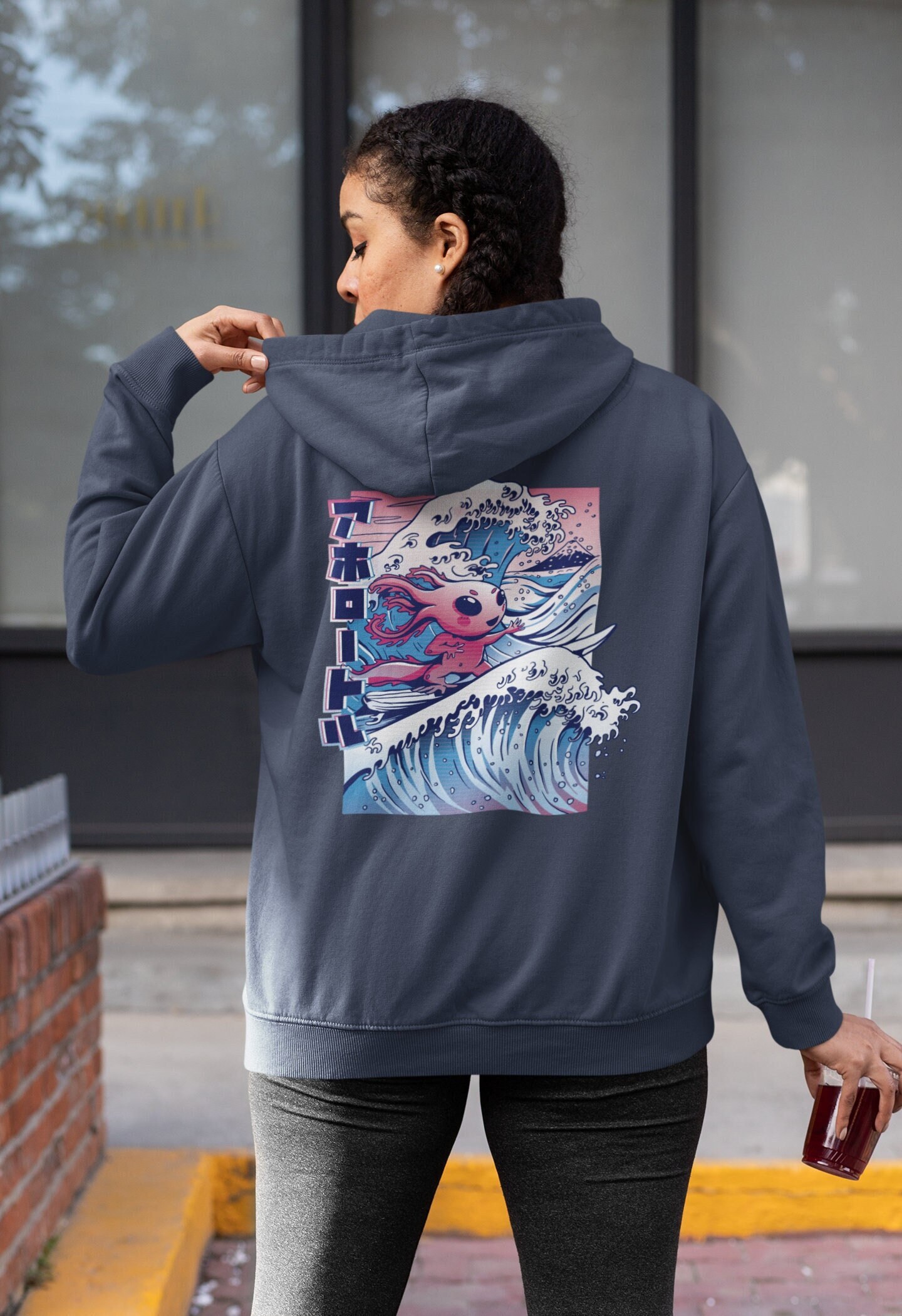 UNISEX Japanese Big Wave Hoodie Axolotl Hoodie Vaporwave Hoody