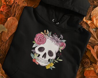 Floral Skull Hoodie, Skull Sweatshirt Hoody, Pastel Goth Hoodie, Gothic Grunge Alternative Punk Clothing, Skull clothes, Skull gifts