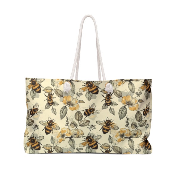 Bee Weekender Bag, Cute Beach Bag for Women, Bee Travel Vacation Shoulder Bag, Gift for her, Reusable Durable Bag, Bee gifts, beekeeper gift