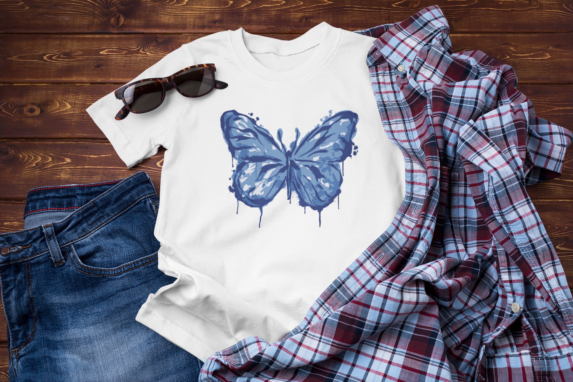 Blue Butterfly Shirt Butterfly Tee Monarch Butterfly T Etsy