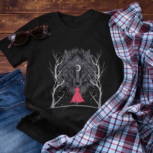 Little Red Ridding Hood Shirt, UNISEX The Big Bad Wolf Graphic Tee, Wolf Graphic Tees, Little Red Riding Hood, Vintage Wolf T-shirt