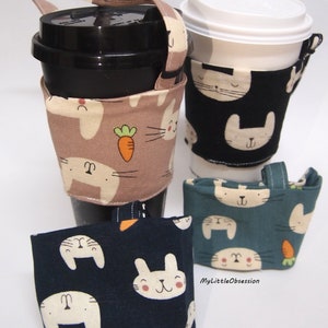 ウサギ バニー ニンジン コーヒースリーブ コーヒーコージー ボバキャリア バブルティーホルダー ファブリックカップホルダーハンドル ドリンクカップキャリアホルダー コーヒーギフト