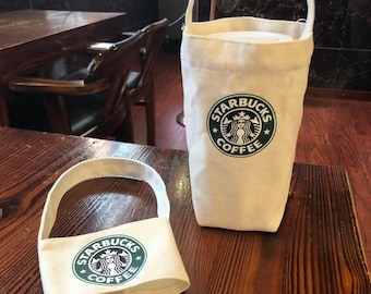 Portabobas minimalista con logotipo de café vintage, funda sencilla para café, portabobas acogedor para café, portabobas de lona con asa, regalo para café