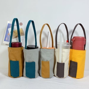 Umweltfreundliche minimalistische Leinwand Flaschenhalter Ärmel Wasserflaschenträger Becher Boba Carrier Bubble Tea Carrier Stoffbecherhalter