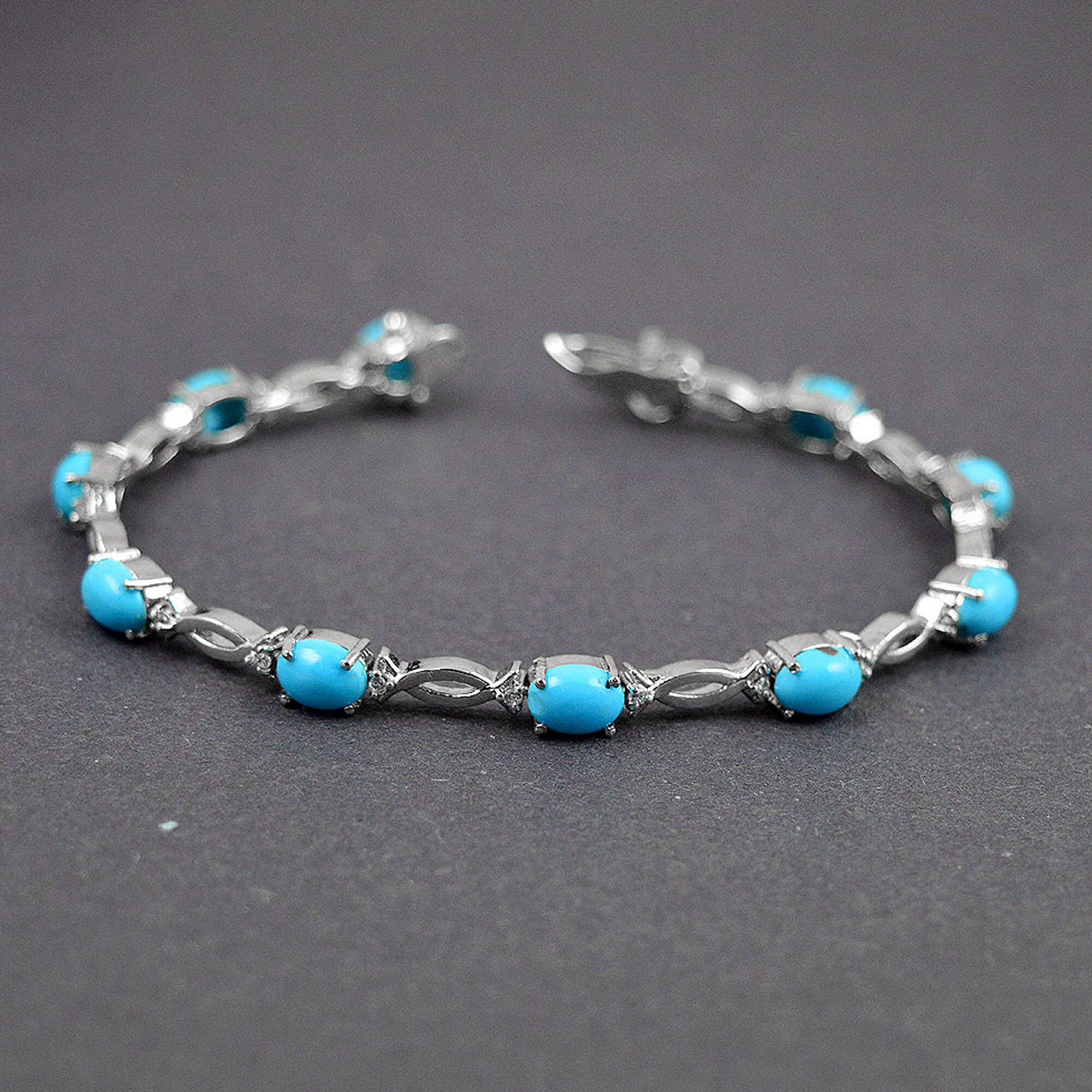 Turquoise Silver Bracelet Natural Turquoise Gemstone Etsy