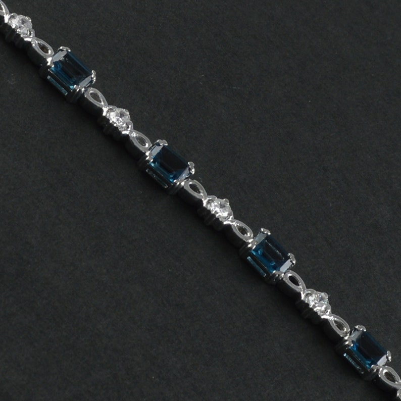 Wedding Gift for her Tennis Bracelet Natural London Topaz Silver Jewelry Handmade Silver Bracelet Natural Blue Topaz Silver Bracelet