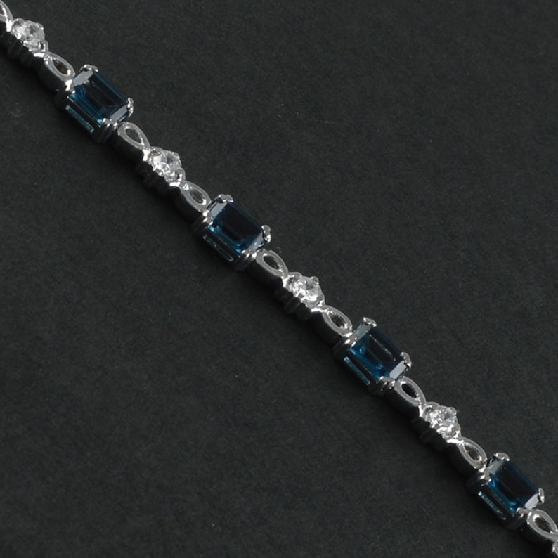 Wedding Gift for her Tennis Bracelet Natural London Topaz Silver Jewelry Handmade Silver Bracelet Natural Blue Topaz Silver Bracelet