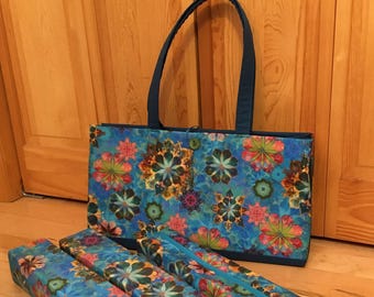 Teal Kaleidoscope Mahjongg Tote Bag Set