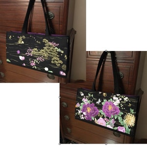 Purple chrysanthemums, peony and butterflies. Gold gilded. Mah jongg tote, sleeves and bags. 3 or 4 piece set or individual pieces. image 2