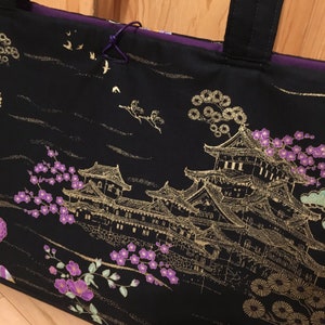 Purple chrysanthemums, peony and butterflies. Gold gilded. Mah jongg tote, sleeves and bags. 3 or 4 piece set or individual pieces. image 3