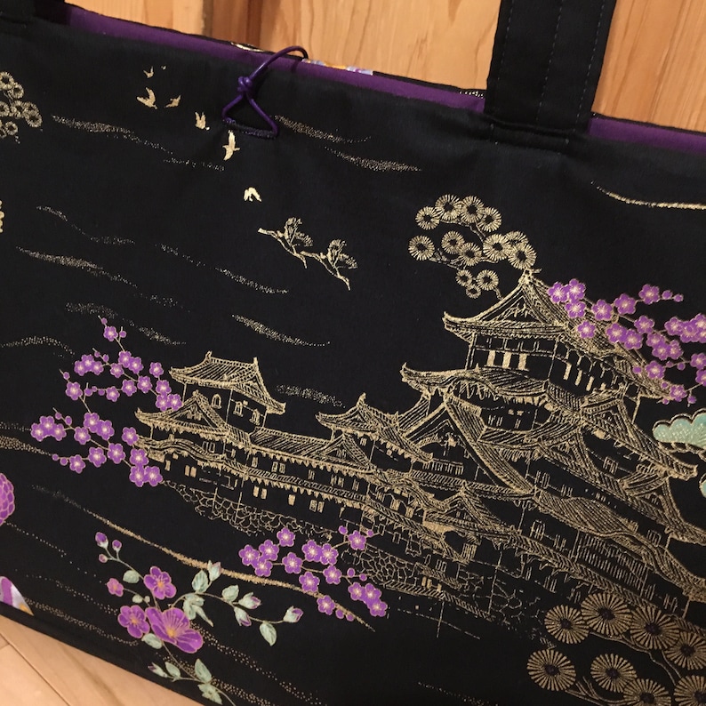 Purple chrysanthemums, peony and butterflies. Gold gilded. Mah jongg tote, sleeves and bags. 3 or 4 piece set or individual pieces. image 3