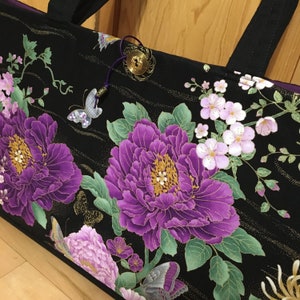 Purple chrysanthemums, peony and butterflies. Gold gilded. Mah jongg tote, sleeves and bags. 3 or 4 piece set or individual pieces. image 5