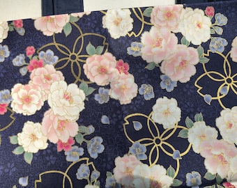 SALE. Pink flowers on navy. Gold gilded. 3 or 4 piece set or single pieces. Use drop down menu under "pattern" to see prices.