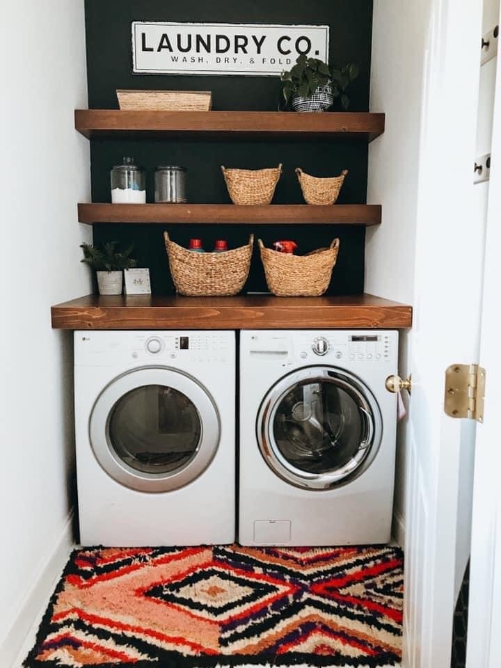 Dsstyles Over The Washer and Dryer Storage Shelf, 5-Tiers Wood Laundry Room Organization Shelves, Space Saving Laundry Drying Clothes Racks