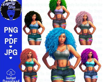 BLAZE Bundle | PNG, beautiful curvy woman of color, multicultural, biracial, Latina, women with eccentric style and colorful wavy hair
