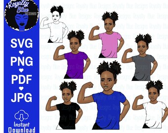 Rai Strong BUNDLE 6, svg, png, pdf, jpg, 6 Colors, Customize Skin and Lip Colors, Afro Puffs Girl power, printable instant digital downloads