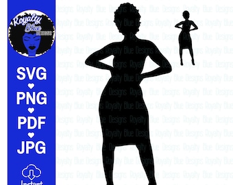 MAURA, silhouette, curvy, woman, svg, png, hand on hip pose, thick girl, black women, short curly afro, curves, cut file, digital download