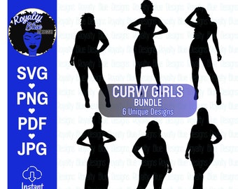 CURVY GIRL SILHOUETTES Bundle, thick curvy women, svg, png, hand on hip pose, black women afro, curves, cut file, best digital download