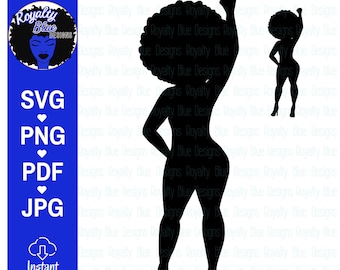 POWER, silhouettes, svg, png, fist up, thick girl, black women, big afro, natural hair, posing, cut file, digital download, instant, best