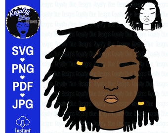 MYLA Locs, cute kid, svg, png, pdf, jpg, little girl face, natural black hair, beads, different skin tones, cut file, clip art, digital gold