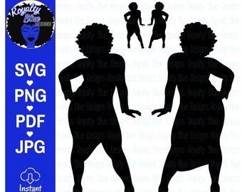 PEPPY, curvy woman with hand on hip, thick girl, black women, natural body, natural curly hair, svg, png, instant download
